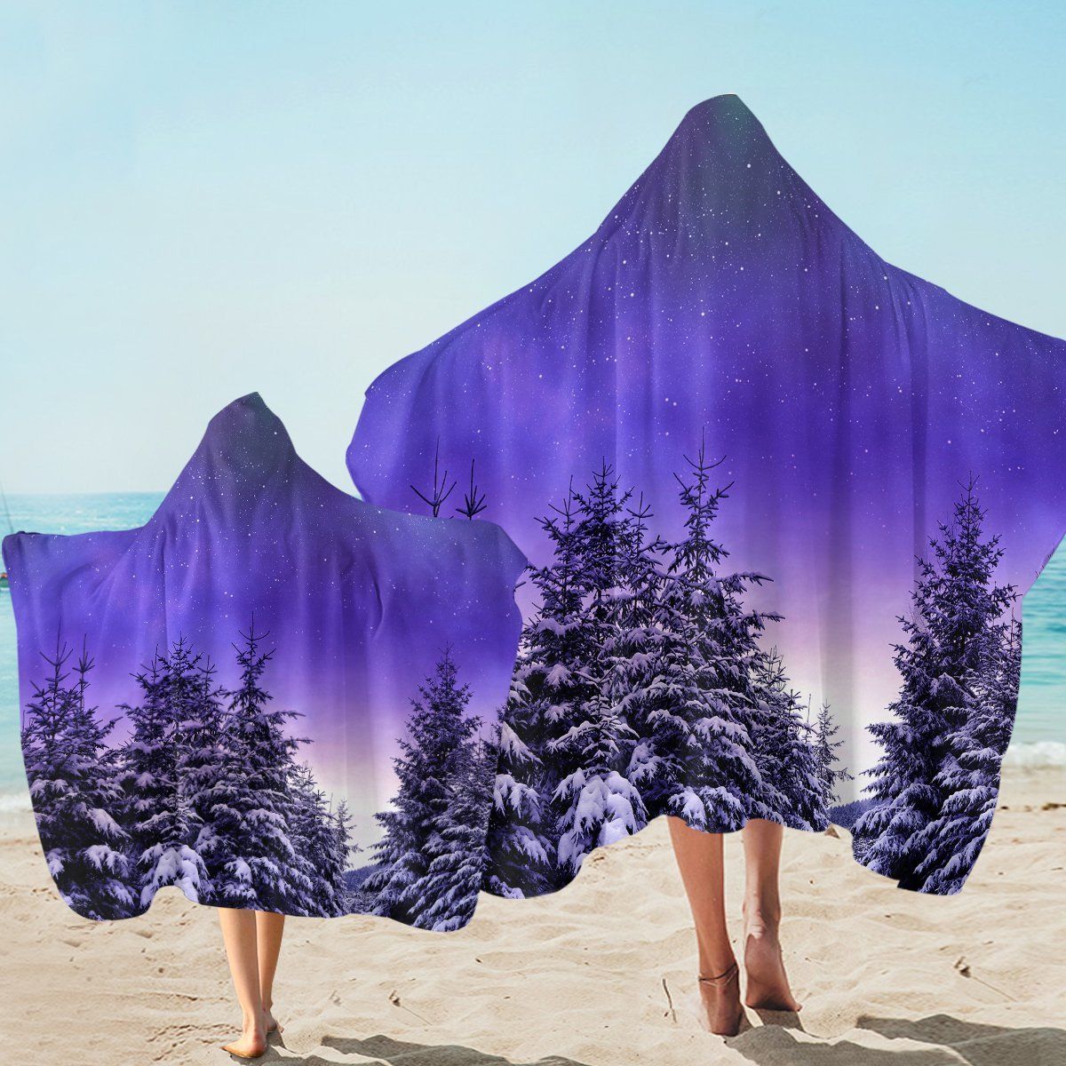 Winter Forest Purplish Printed Hooded Towel
