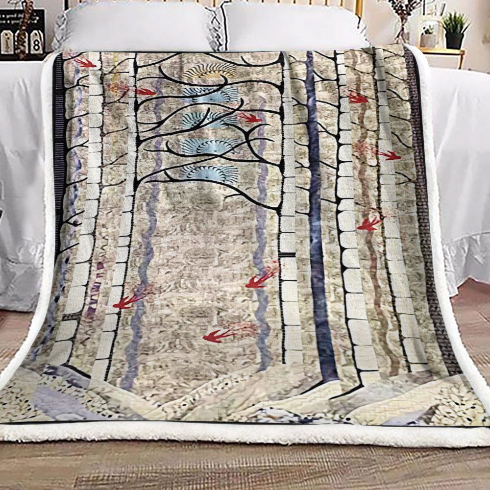 Winter Forest With Bird Sherpa Fleece Blanket