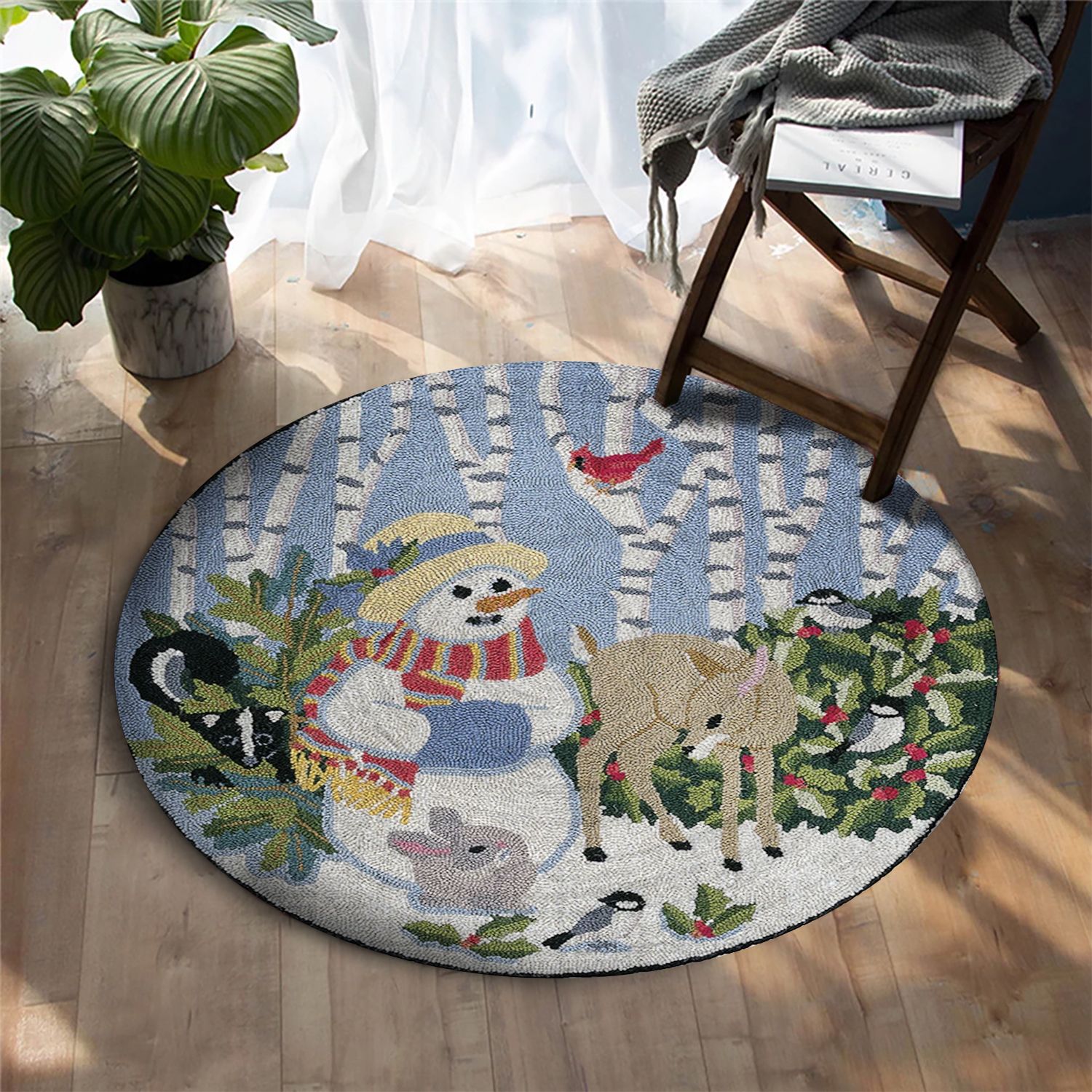 Winter Friends Snowgirl With Fawn Round Carpet