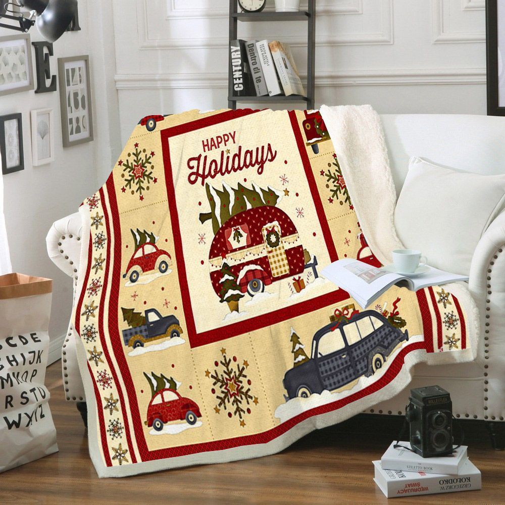 Winter Holiday Campers Christmas Sherpa Fleece Blanket