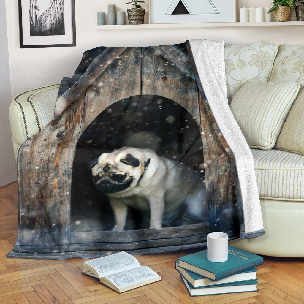 Winter Pug Sherpa Fleece Blanket