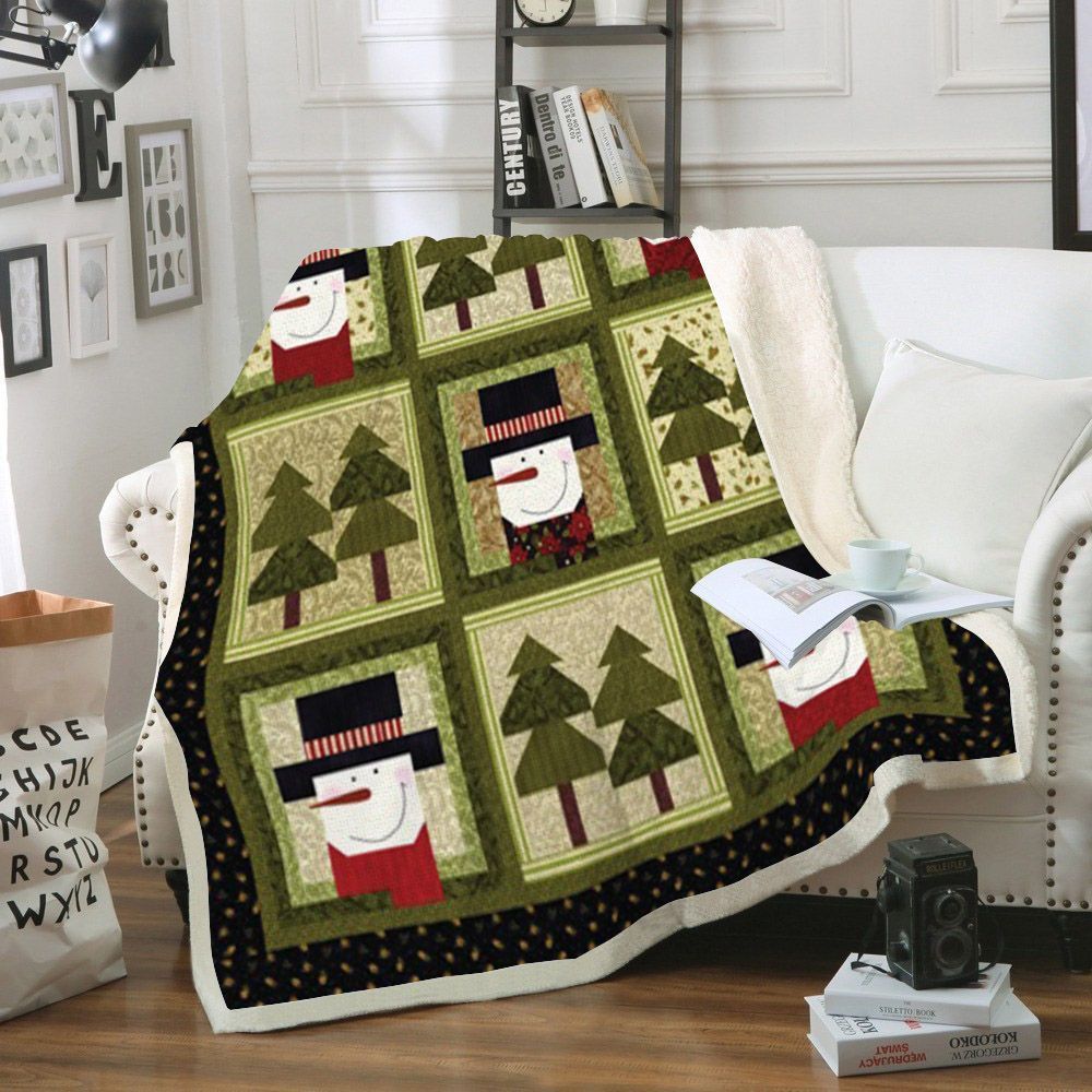 Winter Snowman Christmas Sherpa Fleece Blanket