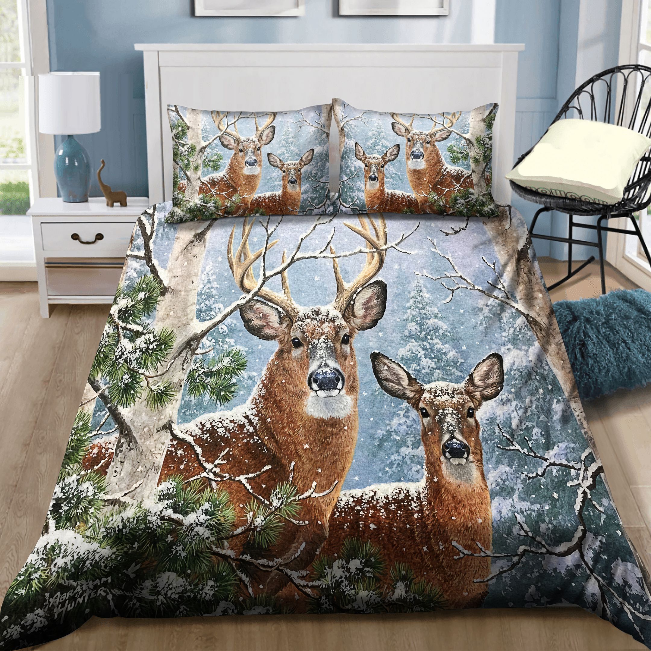 Winter Whitetail Deer Painting Bedding Set