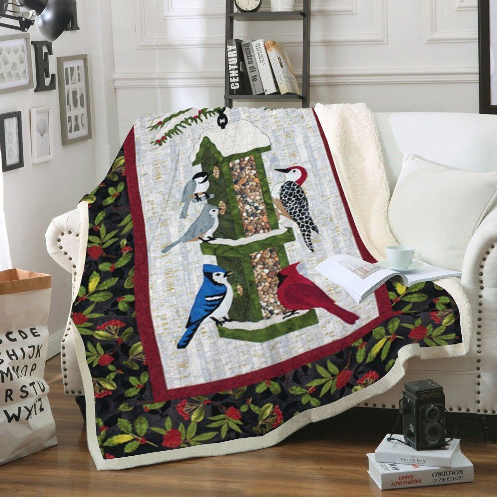 Winterberry Cardinal Birdwatching Sherpa Fleece Blanket