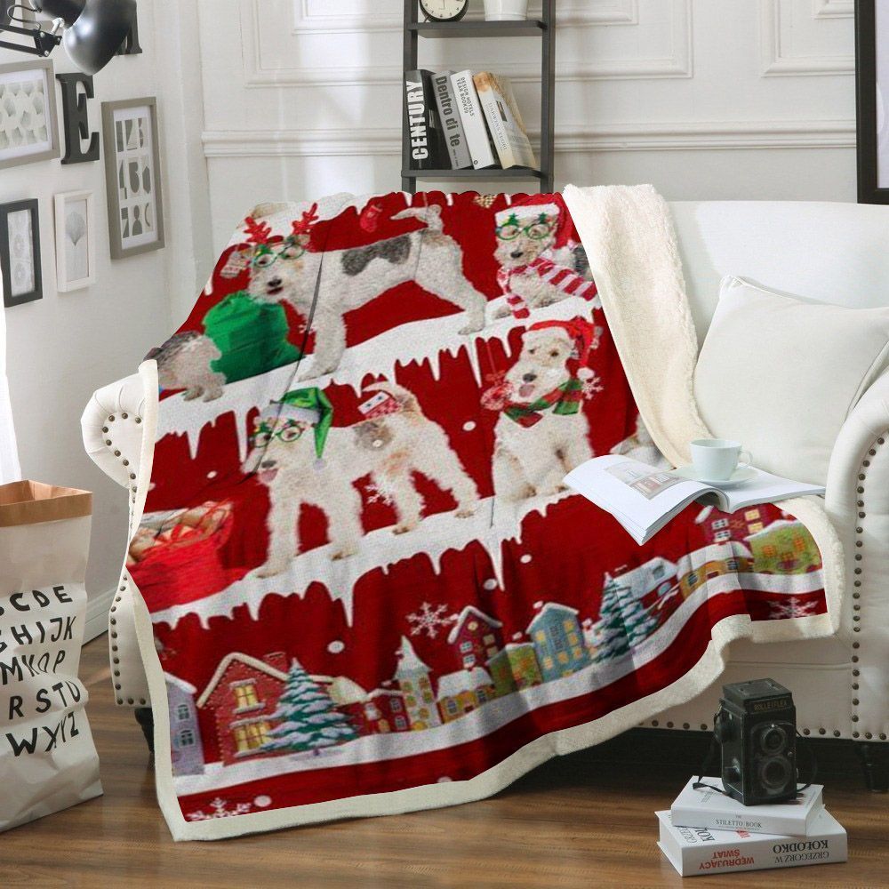 Wire Hair Fox Terrier Snow Christmas Sherpa Fleece Blanket