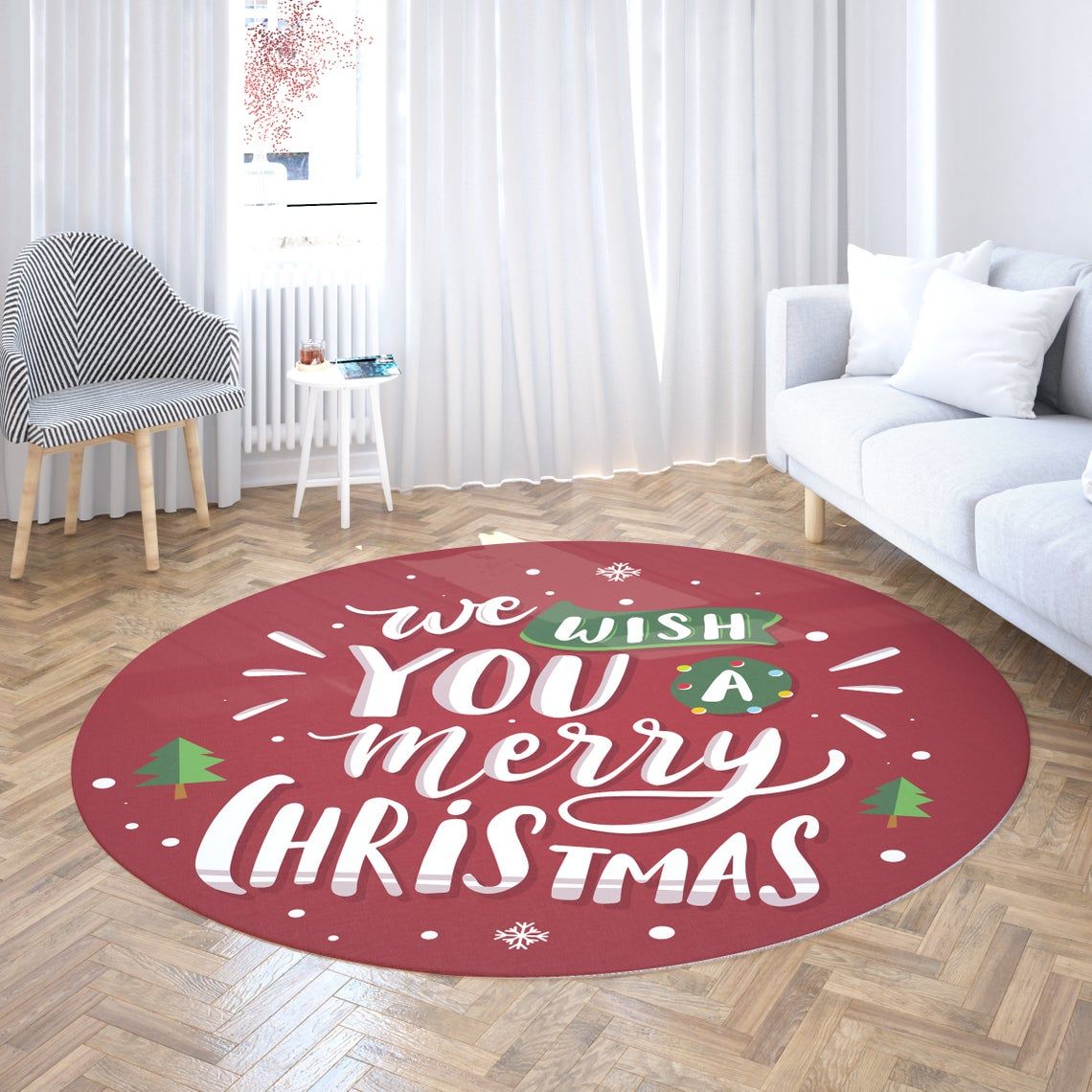 Wish You A Merry Christmas Round Carpet