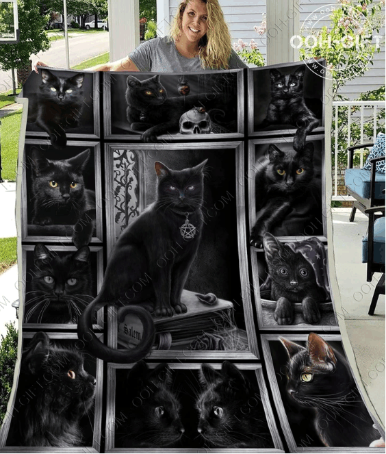 Witch Black Cat Sherpa Fleece Blanket