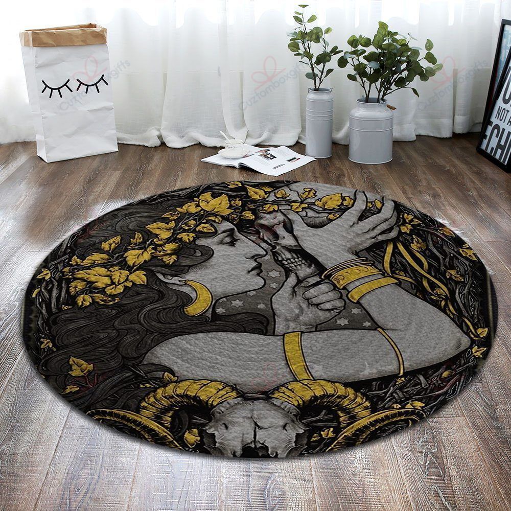 Witch Girl With Skull Round Carpet