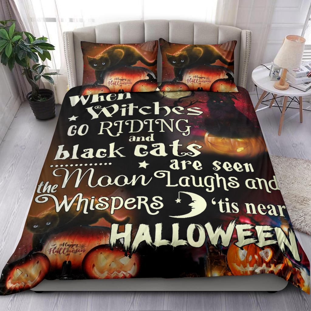 Witches Go Riding And Black Cat Bedding Set
