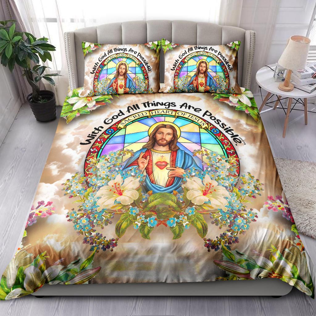With God All Things Are Possible Jesus Bedding Set