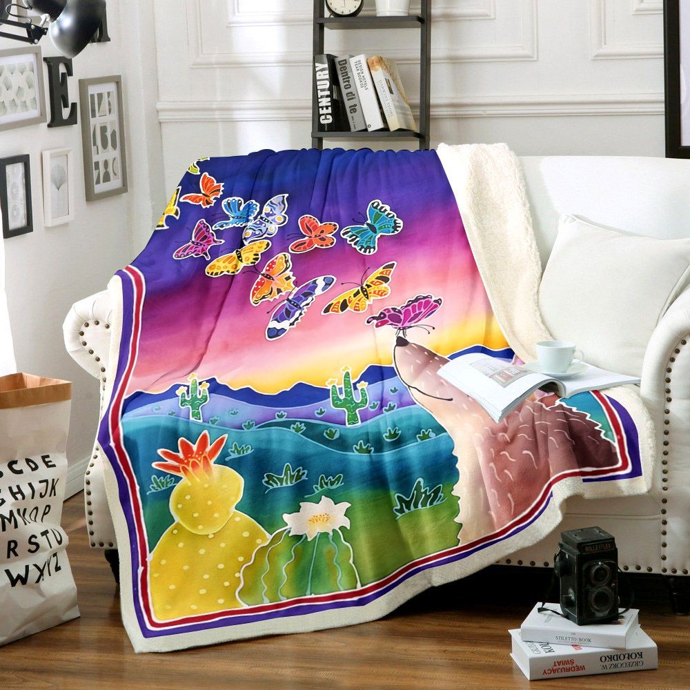 Wofl And Butterfly Sherpa Fleece Blanket