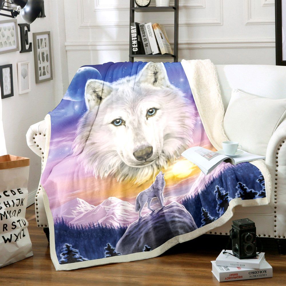 Wolf Sherpa Fleece Blanket