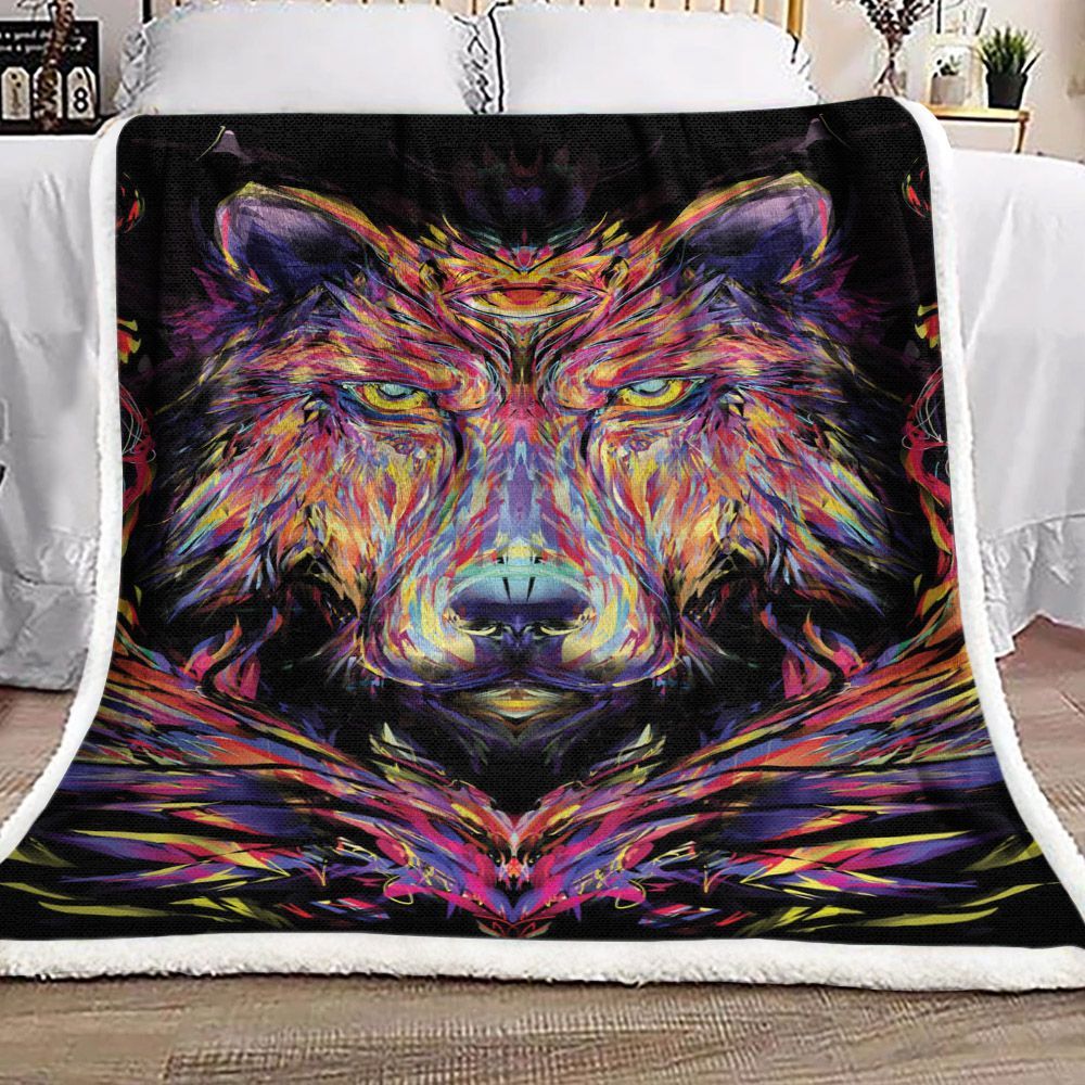 Wolf Abstract Sherpa Fleece Blanket