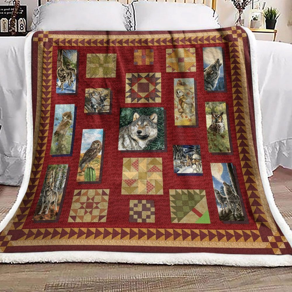 Wolf And Animals Sherpa Fleece Blanket