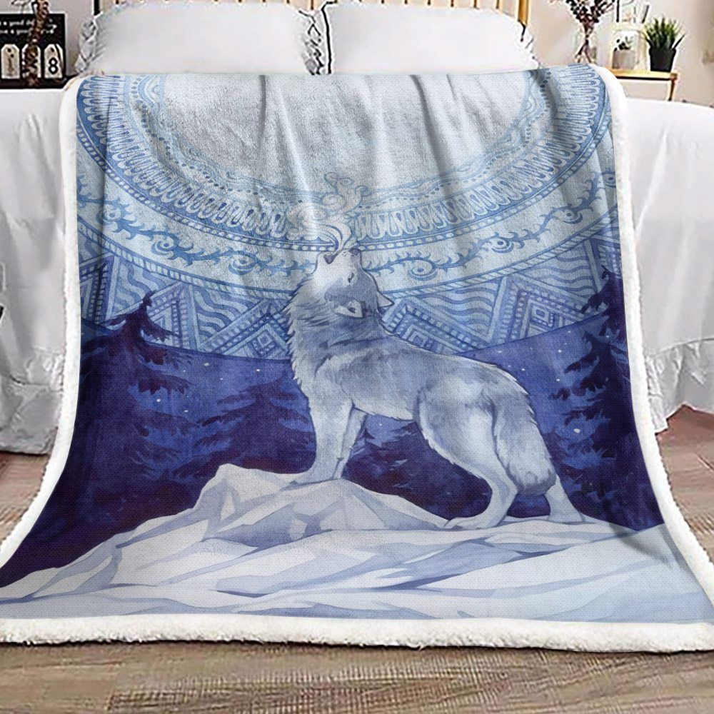 Wolf And Bohemian Moon Sherpa Fleece Blanket