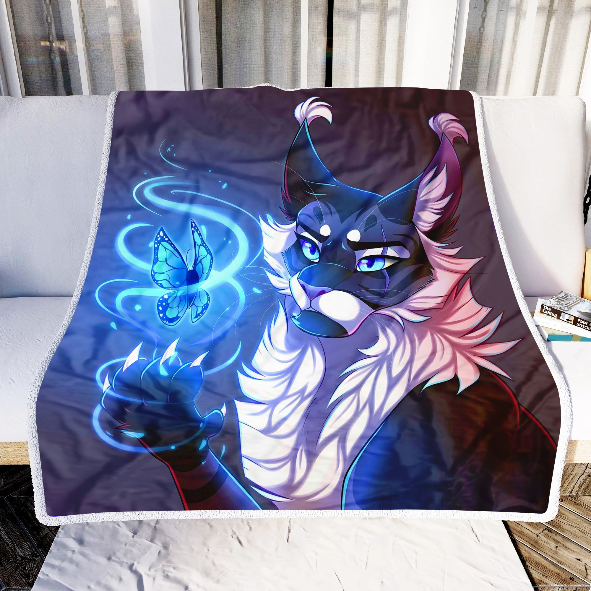Wolf And Butterfly Fleece Blanket