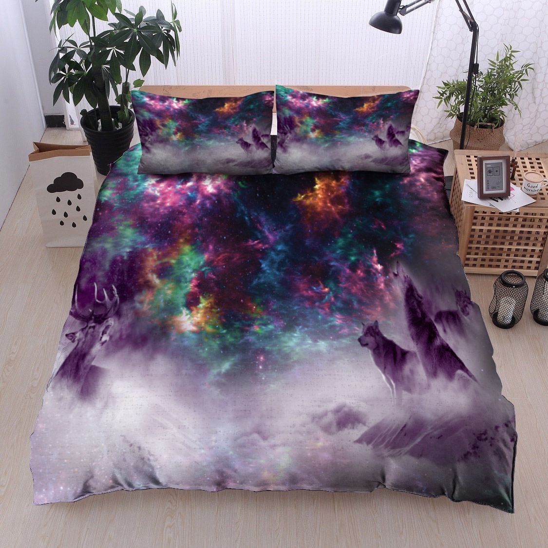 Wolf And Deer In The Galaxy Bedding Set
