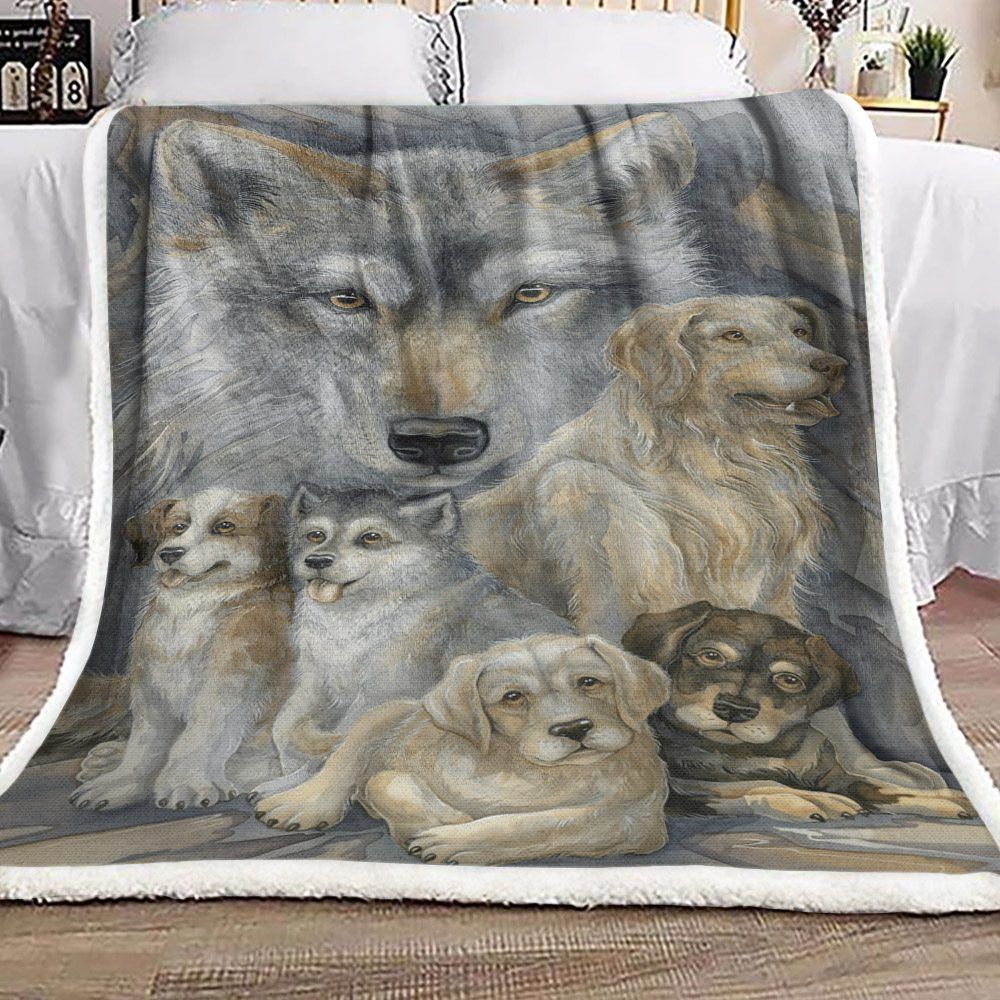 Wolf And Hunting Dog Sherpa Fleece Blanket