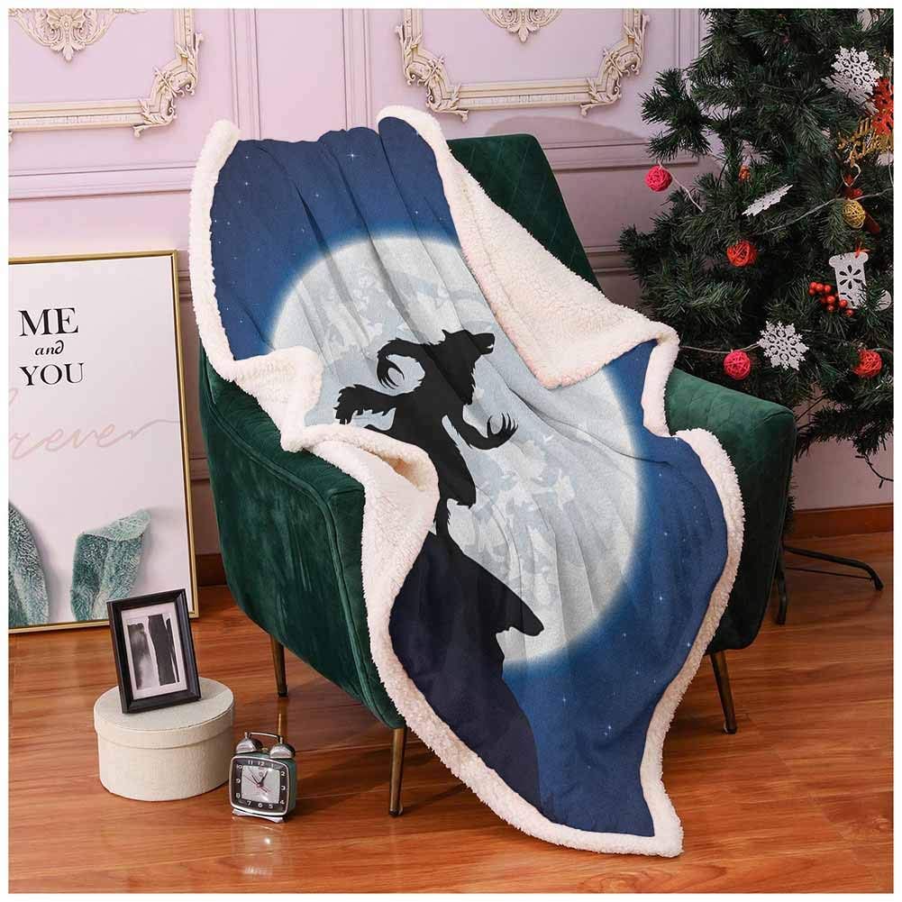 Wolf And Moon Sherpa Fleece Blanket