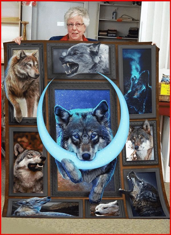 Wolf And Moon Sherpa Fleece Blanket