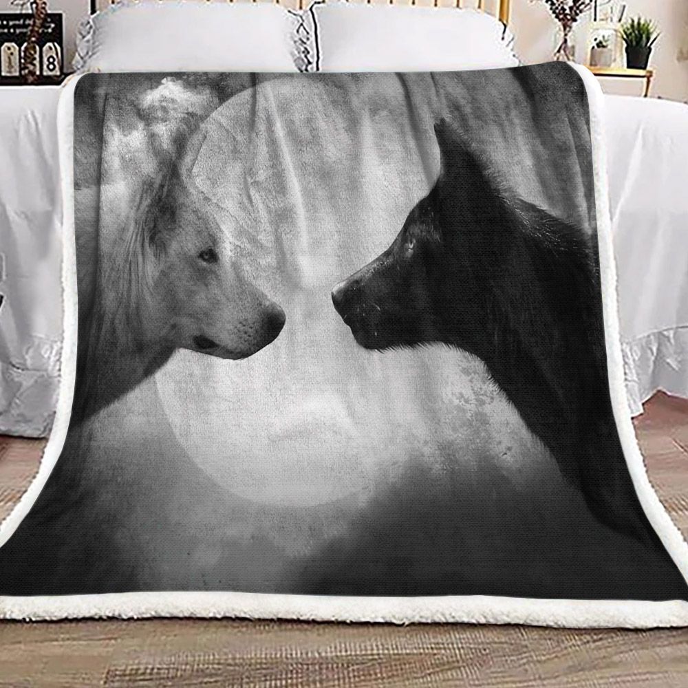 Wolf And Moon Sherpa Fleece Blanket