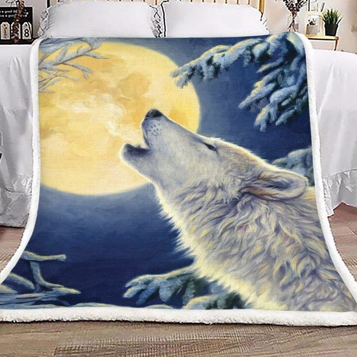 Wolf And Moon Fleece Blanket