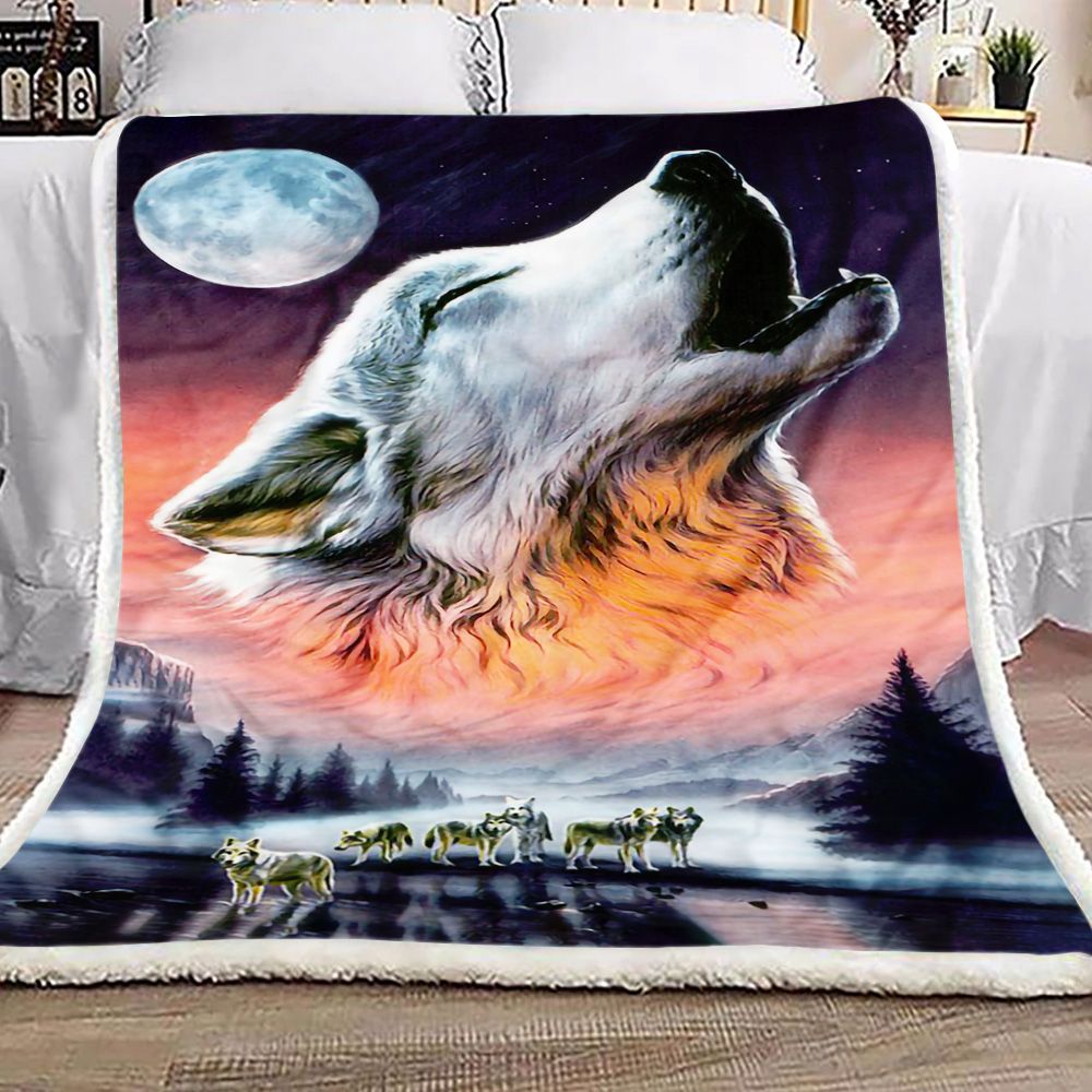 Wolf And Moon Fleece Blanket