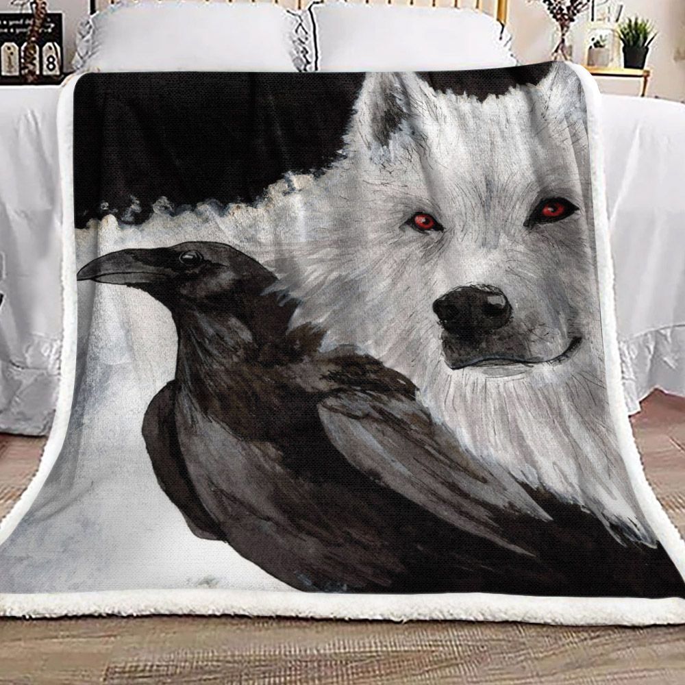 Wolf And Raven Sherpa Fleece Blanket