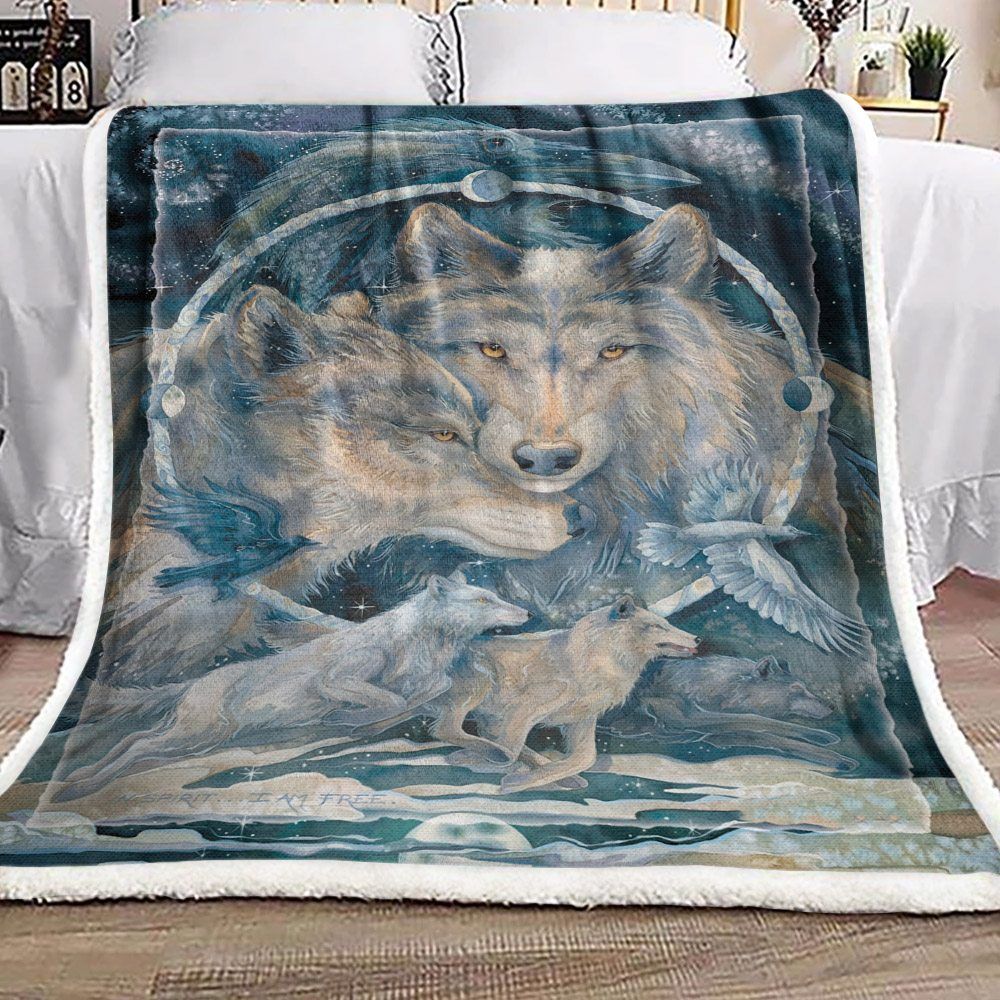 Wolf And Raven Spirit Sherpa Fleece Blanket