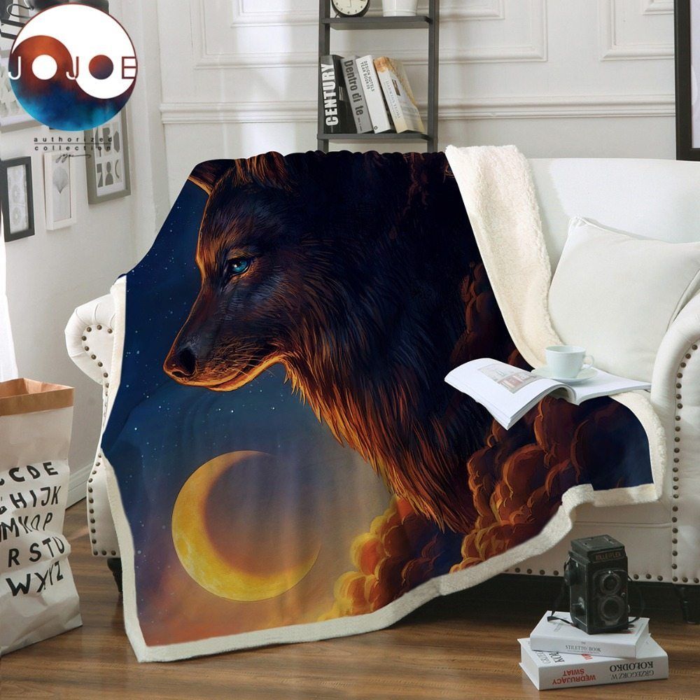 Wolf And The New Moon Sherpa Fleece Blanket