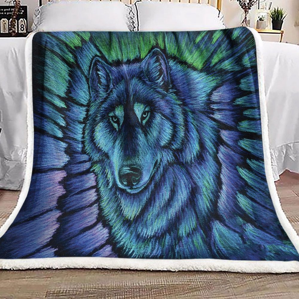 Wolf Aurora Sherpa Fleece Blanket