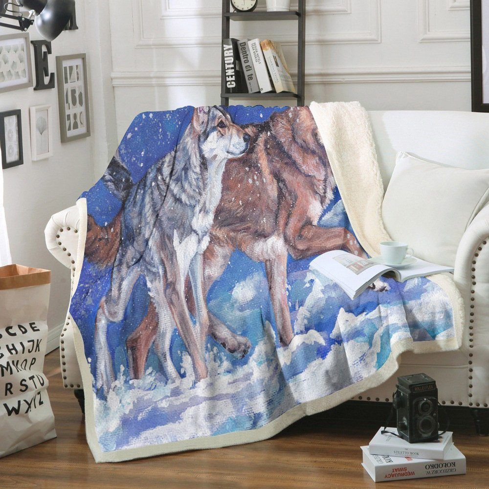 Wolf Sherpa Fleece Blanket