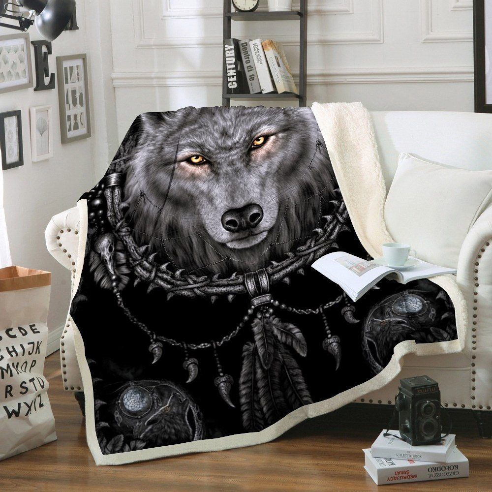 Wolf Sherpa Fleece Blanket