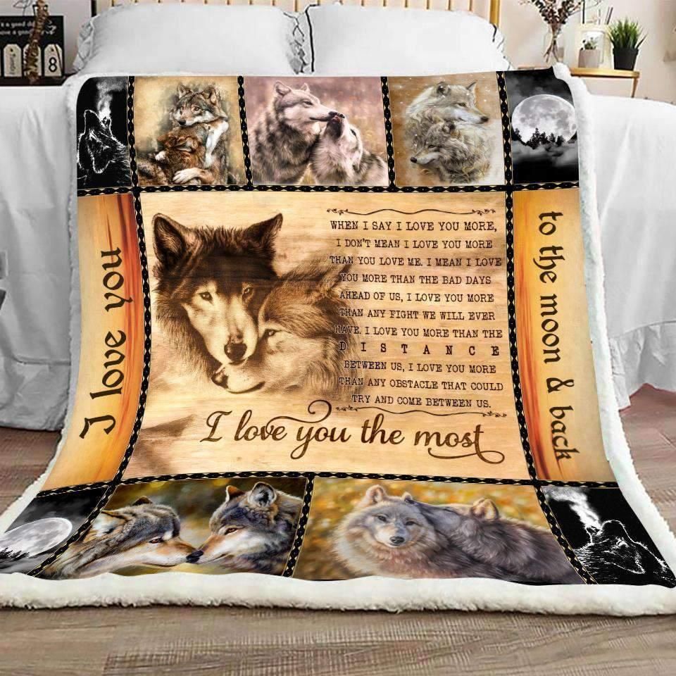 Wolf Blanket Husband And Wife I Love You Sherpa Fleece Blanket