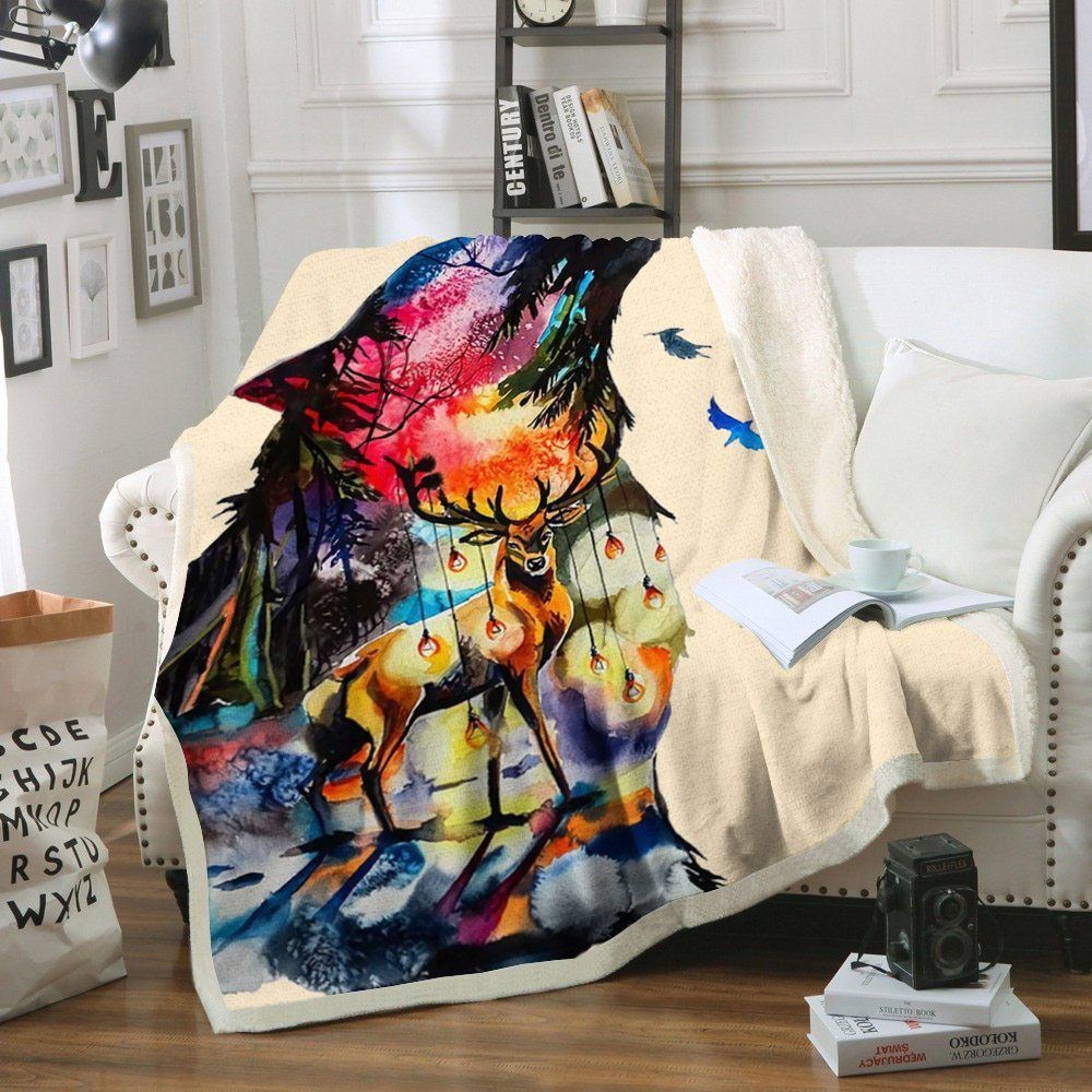 Wolf Sherpa Fleece Blanket