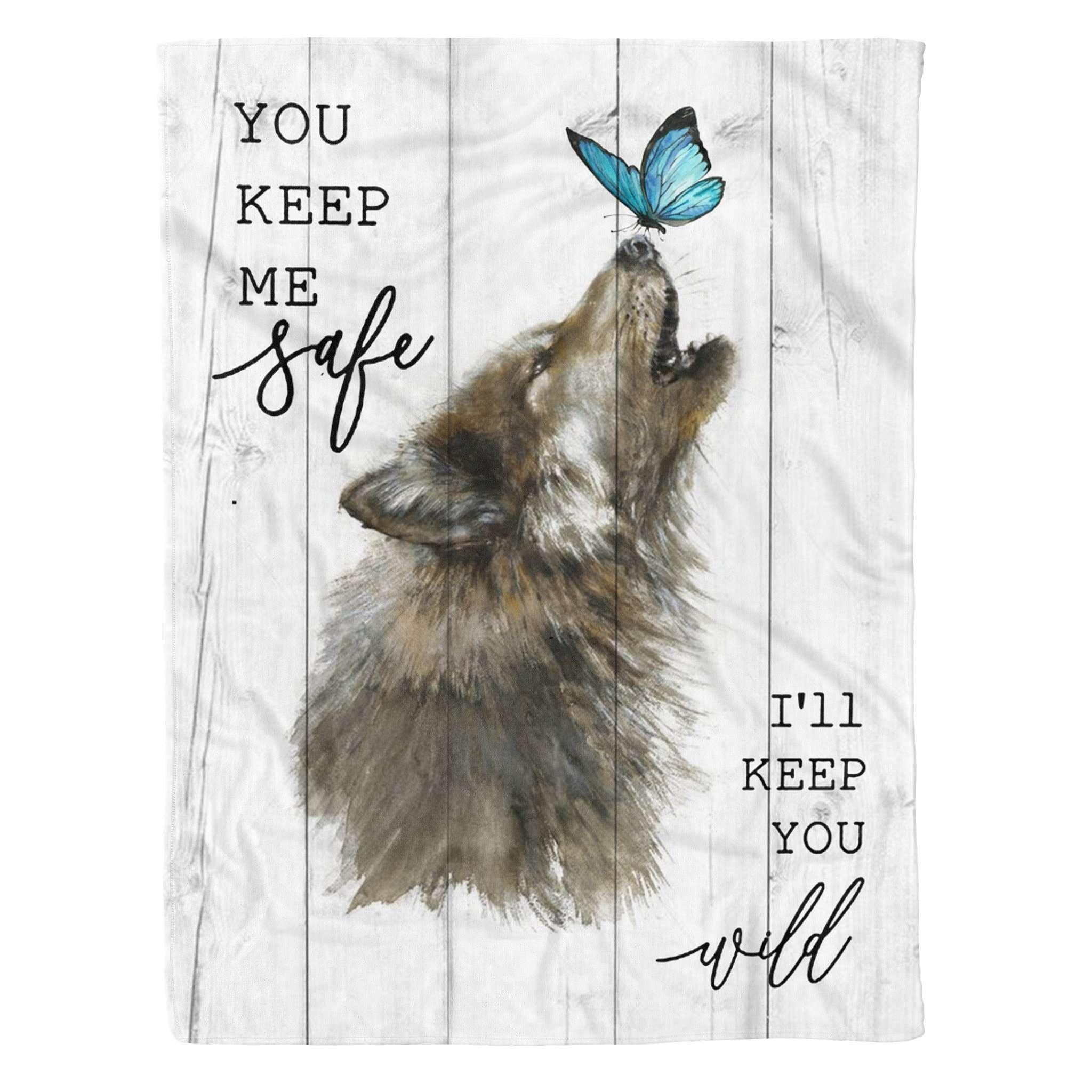 Wolf Butterfly I Will Keep You Wild Sherpa Fleece Blanket