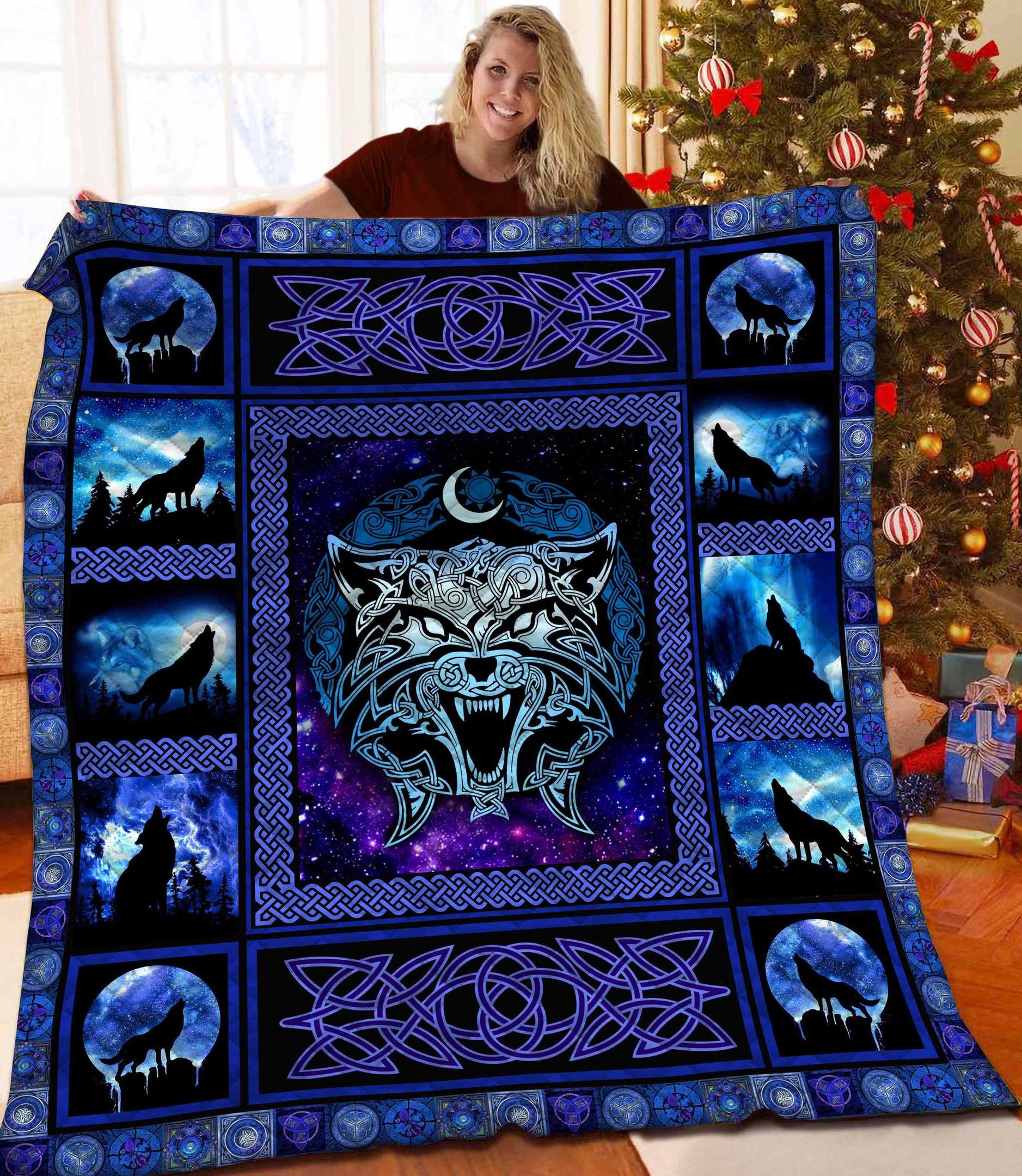 Wolf Celtic Blue Wolf Quilt Blanket Dhc04011795Dd
