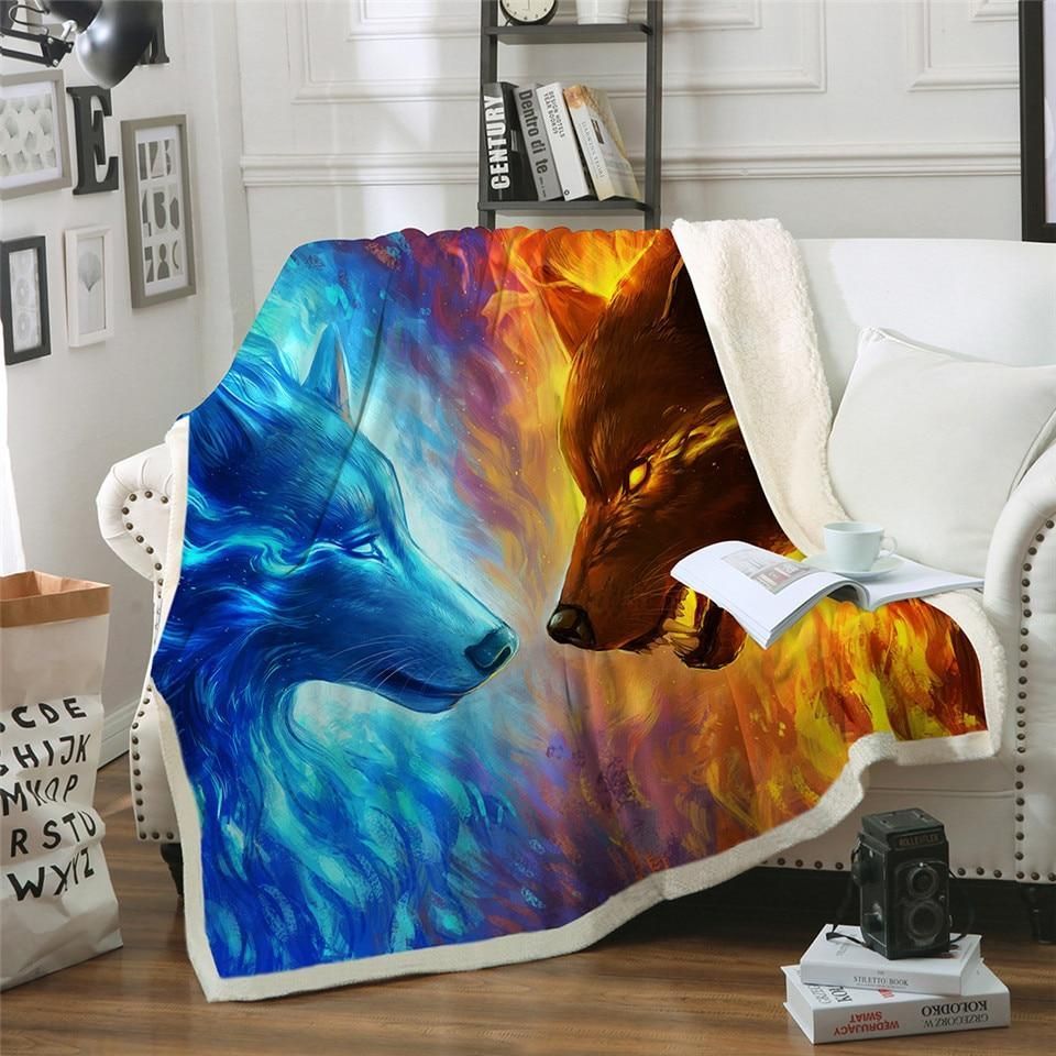 Wolf Sherpa Fleece Blanket
