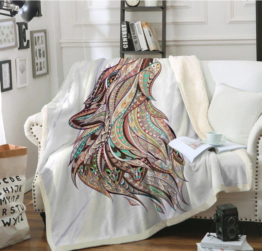 Wolf Sherpa Fleece Blanket