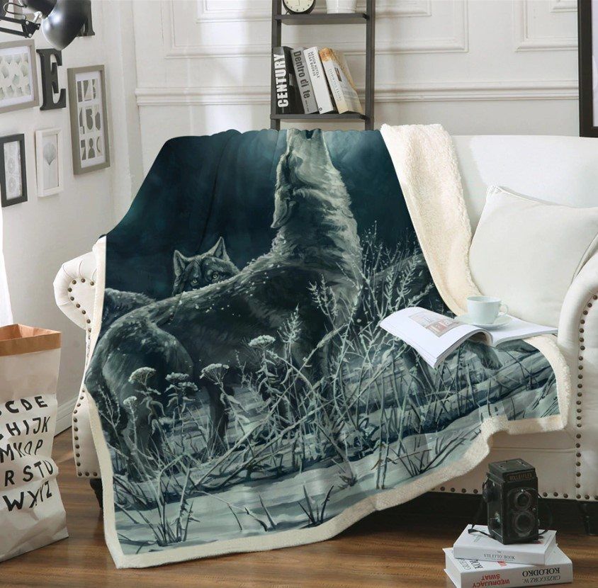 Wolf Sherpa Fleece Blanket