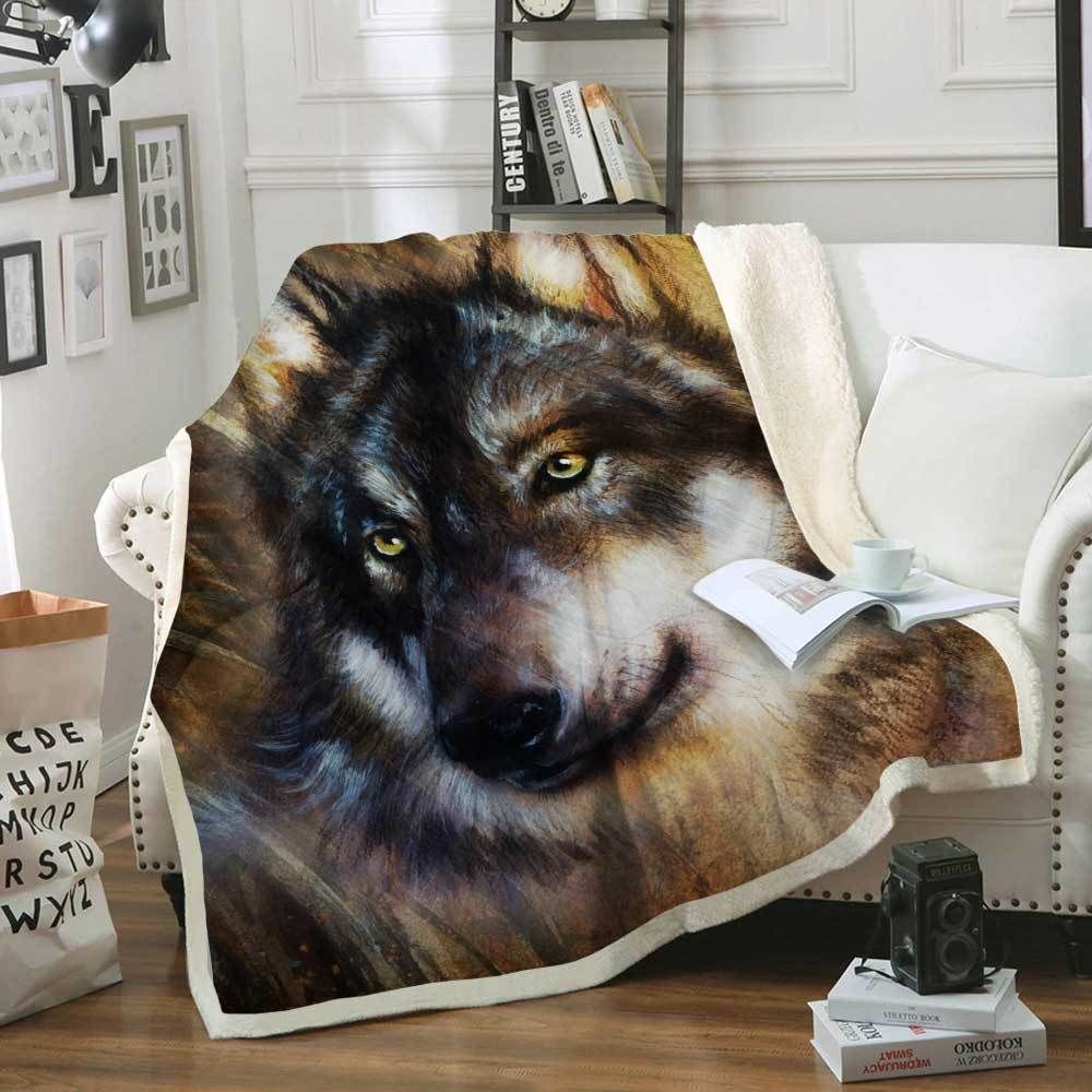 Wolf Sherpa Fleece Blanket