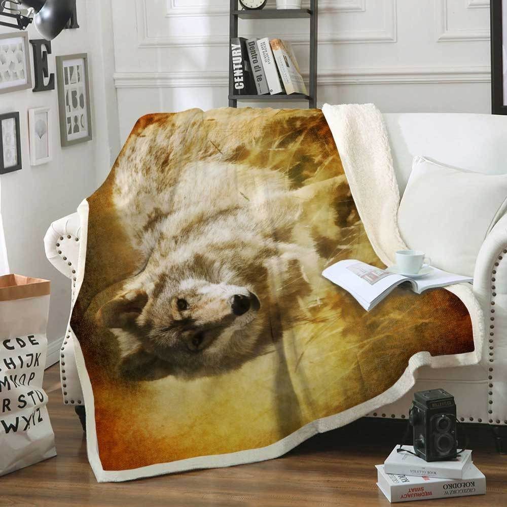 Wolf Sherpa Fleece Blanket