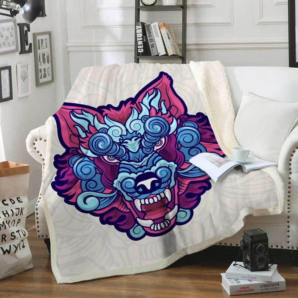 Wolf Sherpa Fleece Blanket