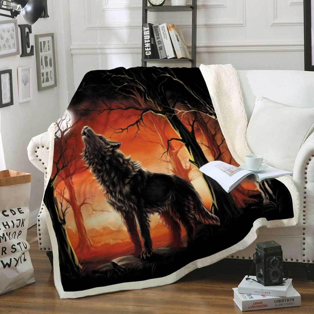 Wolf Sherpa Fleece Blanket