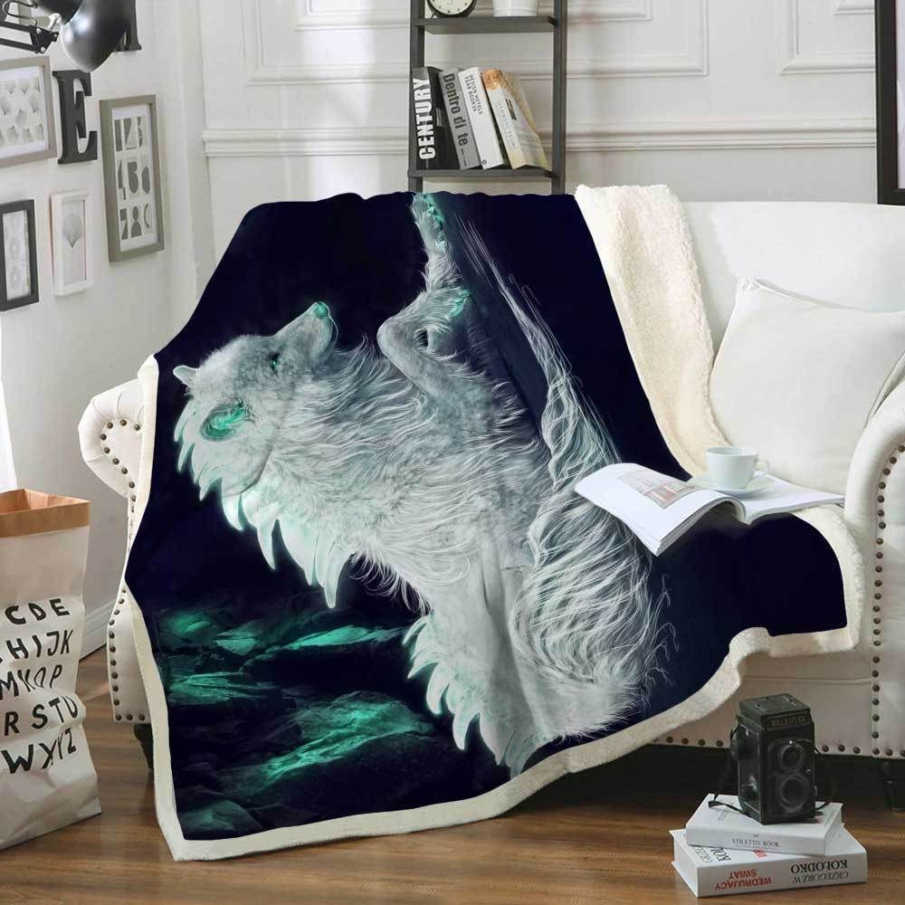 Wolf Sherpa Fleece Blanket