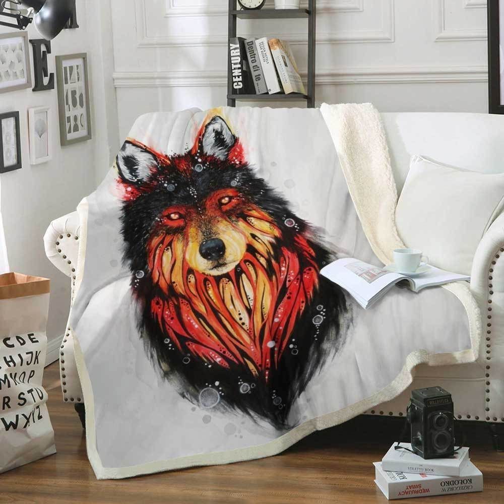 Wolf Sherpa Fleece Blanket