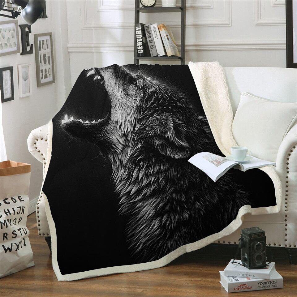 Wolf Sherpa Fleece Blanket