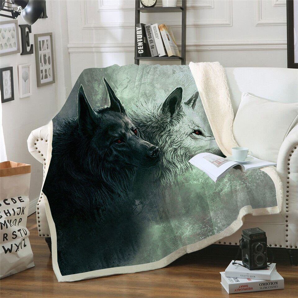 Wolf Sherpa Fleece Blanket