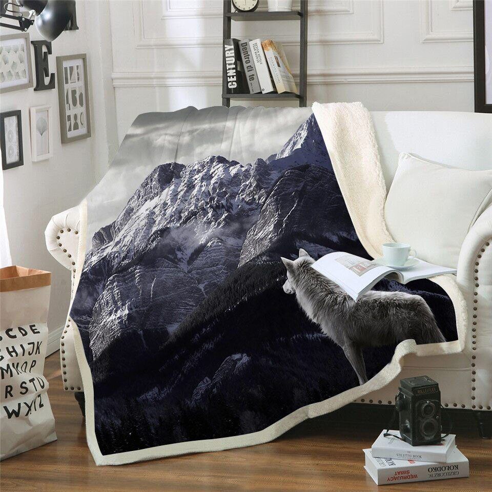 Wolf Sherpa Fleece Blanket