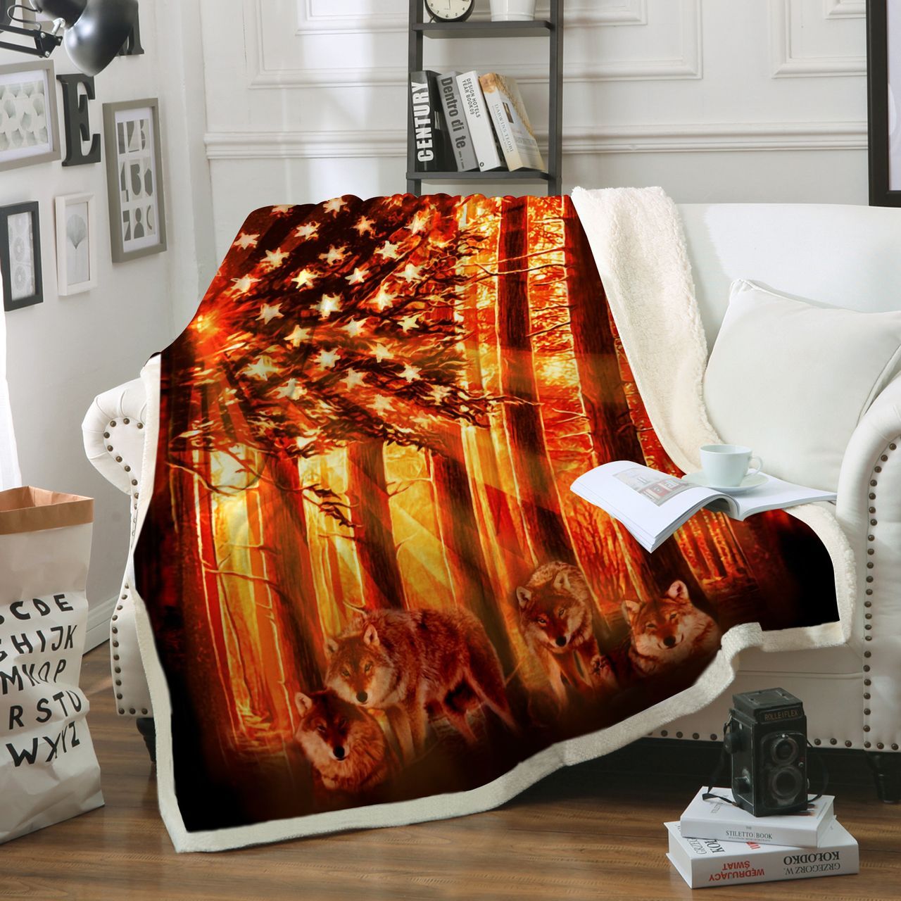Wolf Sherpa Fleece Blanket